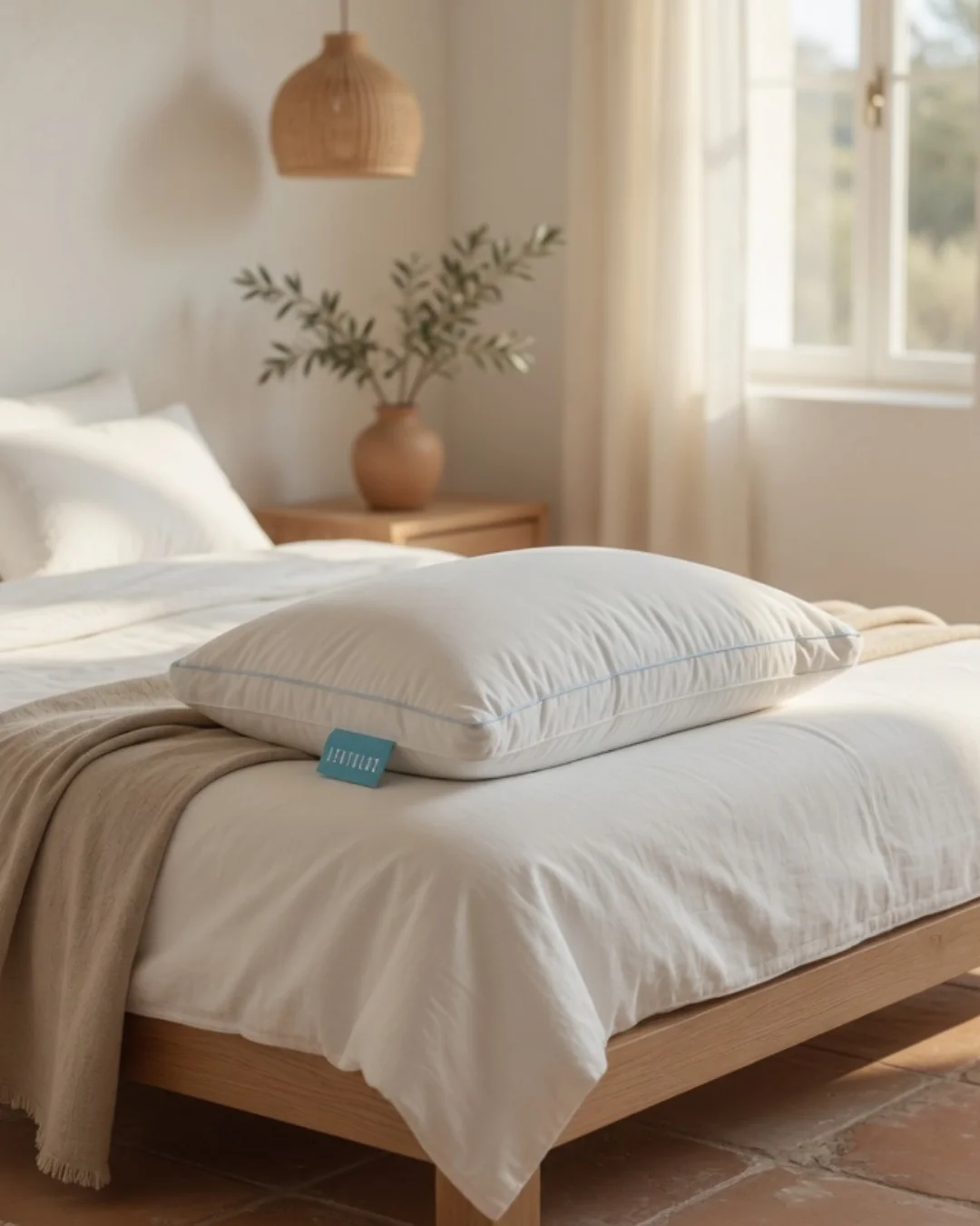Almohada Lektulos Microfibra + Pluma sobre una cama